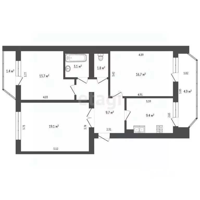 3-к кв. Татарстан, Набережные Челны 65-й комплекс, 10 (79.8 м) - Фото 1