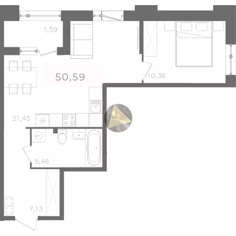 Продаётся 1-к квартира, 50.59 м - Фото 1
