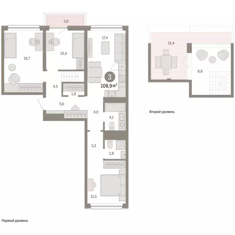 3-комнатная квартира: Тюмень, Мысовская улица, 26к1 (108.94 м) - Фото 1