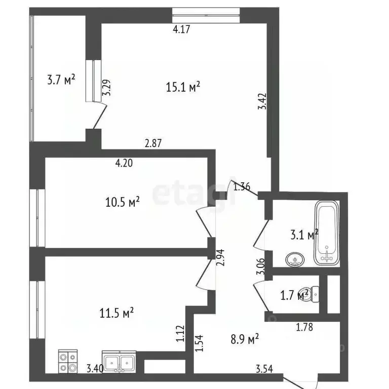 2-к кв. Тюменская область, Тюмень ул. 50 лет Октября, 75к2 (49.1 м) - Фото 2