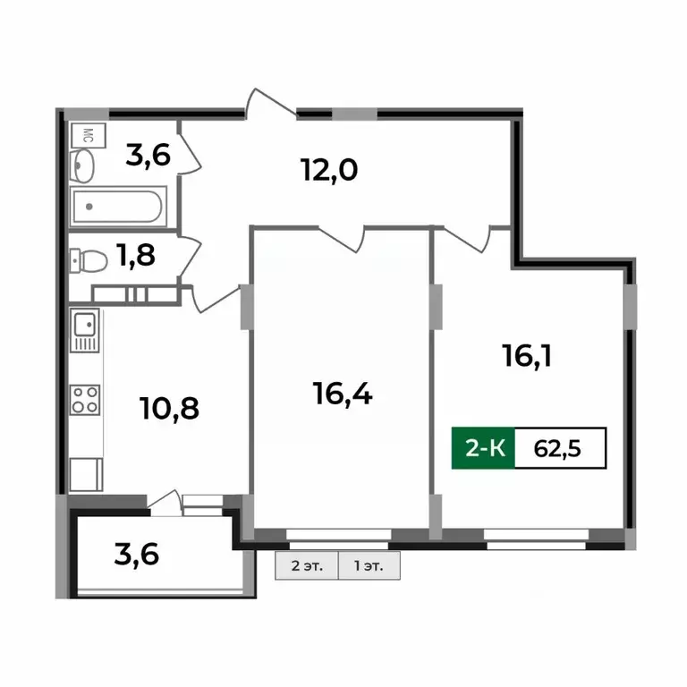 2-к кв. Владимирская область, Ковров Еловая ул., 82 (62.5 м) - Фото 0