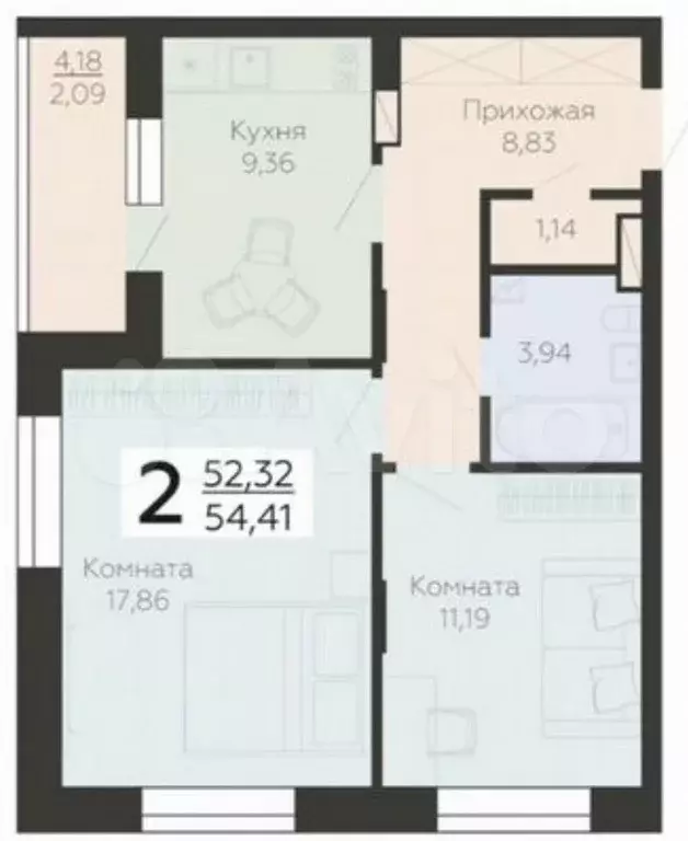 2-к. квартира, 56 м, 14/18 эт. - Фото 0