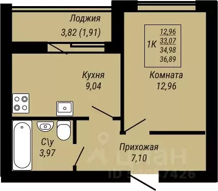 1-к кв. Ивановская область, Иваново Юбилейный жилой комплекс (36.89 м) - Фото 0