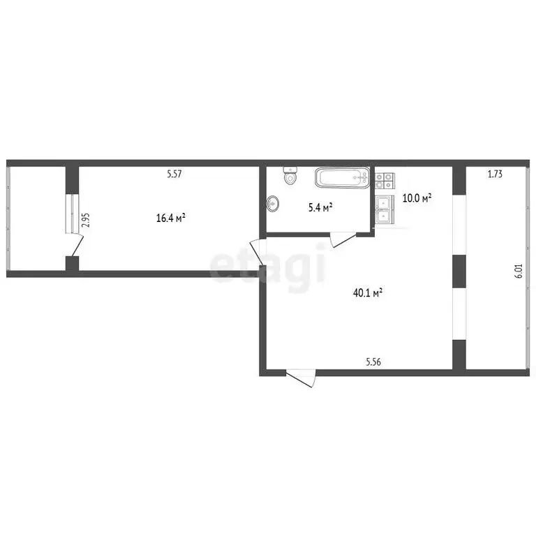 2-комнатная квартира: Биробиджан, улица Дзержинского, 20Б (64.5 м) - Фото 1