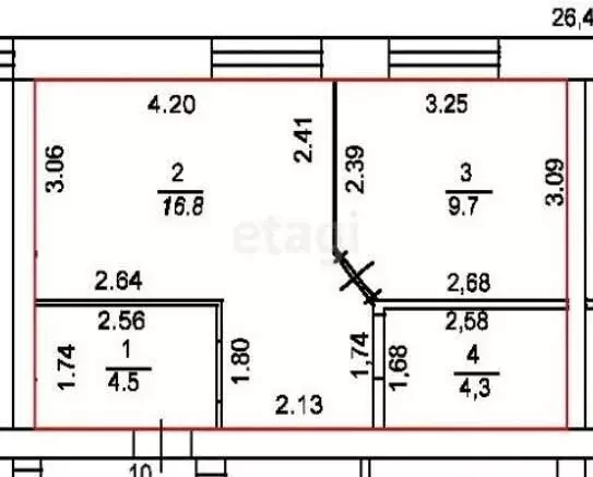 1-комнатная квартира: село Нежинка, улица Мира, 3 (35 м) - Фото 1