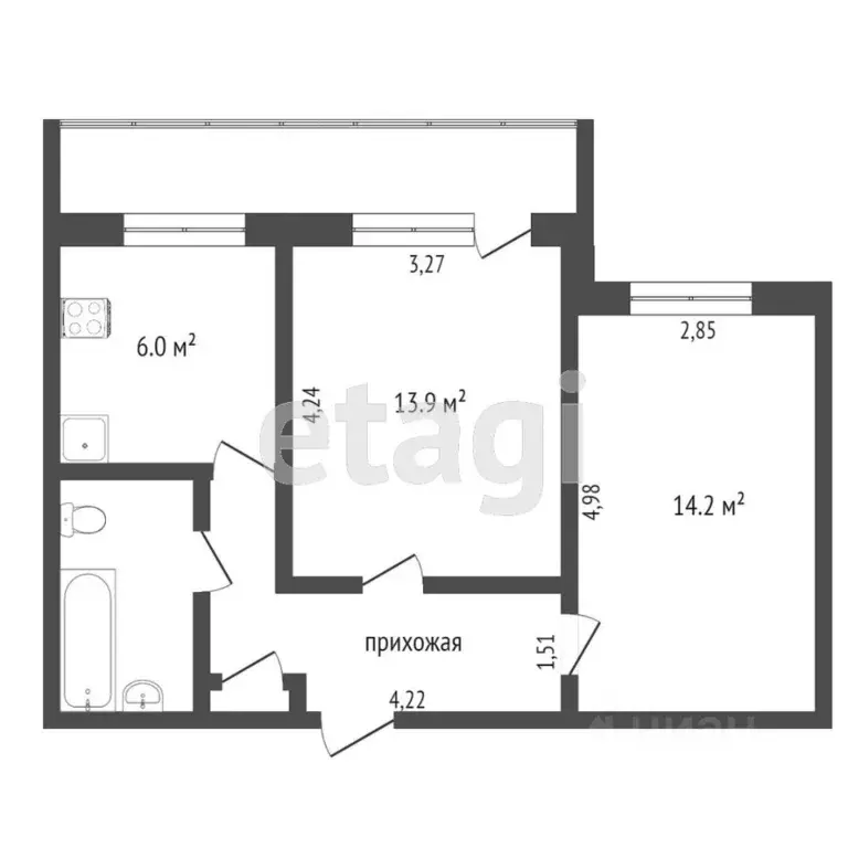 2-к кв. Тюменская область, Тюмень ул. Федюнинского, 13 (48.0 м) - Фото 2