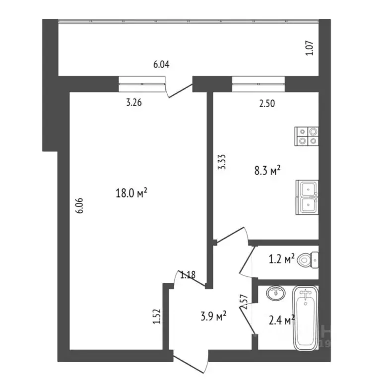 1-к кв. Тюменская область, Тюмень Пролетарская ул., 116 (40.3 м) - Фото 1