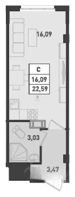 Студия Ленинградская область, Мурино Всеволожский район, ул. Шоссе в ... - Фото 2