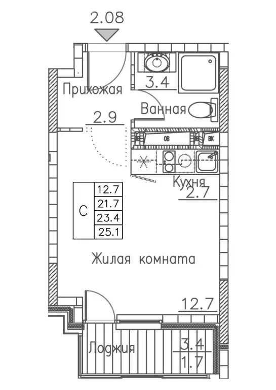 Квартира-студия: Владивосток, улица Расула Гамзатова, 7к1 (25.1 м) - Фото 0