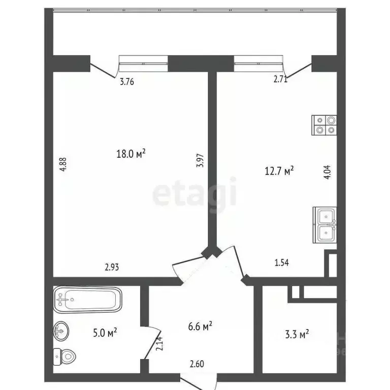 1-к кв. Челябинская область, Челябинск ул. Орджоникидзе, 64 (47.0 м) - Фото 1