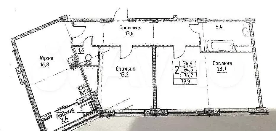 3-к. квартира, 78,9 м, 4/9 эт. - Фото 0