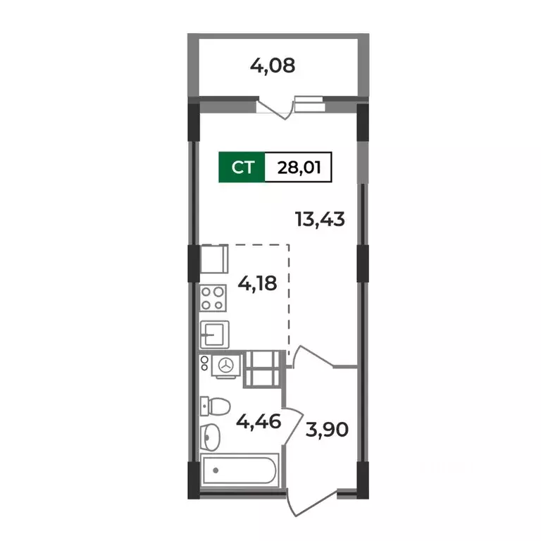 Студия Владимирская область, Ковров Еловая ул., 11 (28.01 м) - Фото 1