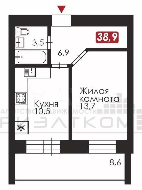 1-к. квартира, 39 м, 3/10 эт. - Фото 0