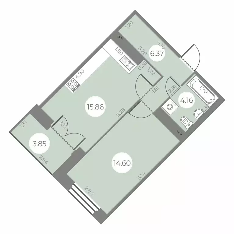 1-к квартира, 42.91 м - Фото 0
