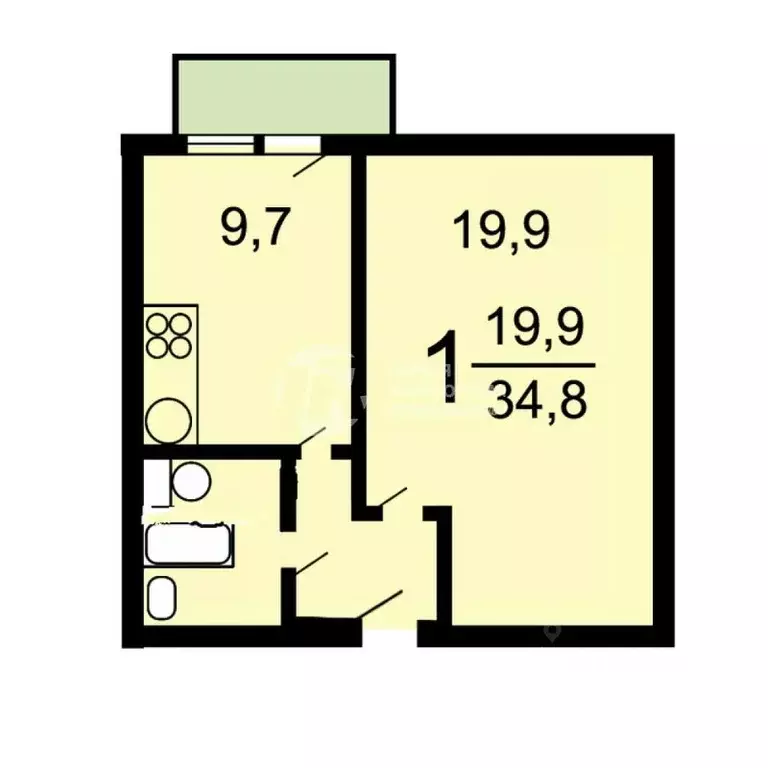 1-к кв. Москва, Москва, Троицк В мкр, 1 (34.9 м) - Фото 2