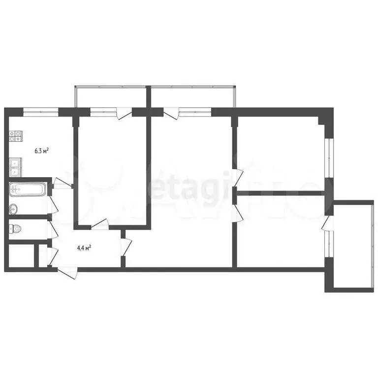 4-к. квартира, 61,6 м, 4/9 эт. - Фото 0