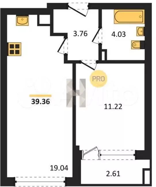 1-к. квартира, 40 м, 1/9 эт. - Фото 1