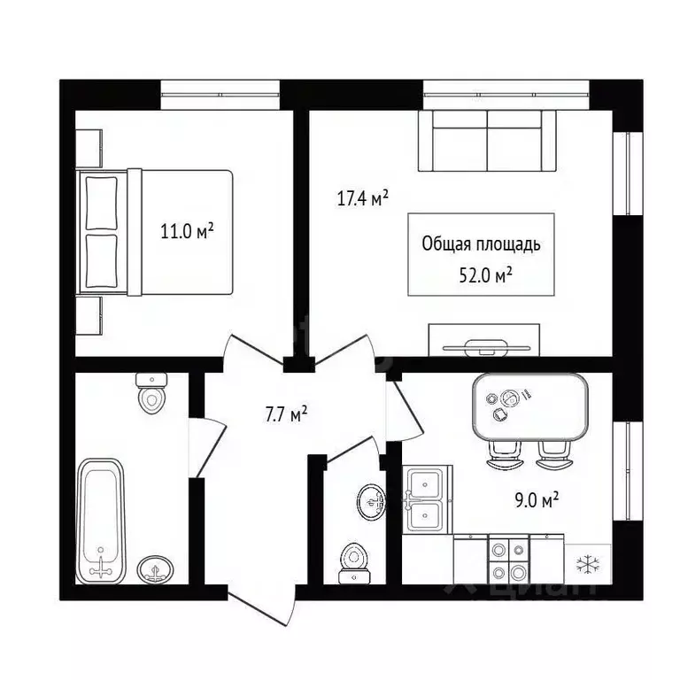 2-к кв. Новосибирская область, Болотное Московская ул., 217 (52.0 м) - Фото 2