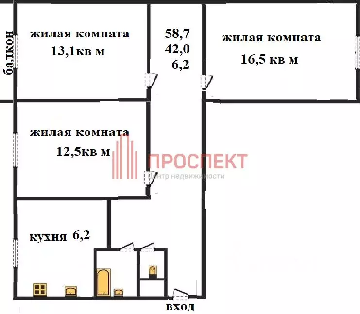 3-к кв. Пензенская область, Пенза Жемчужная ул., 30 (58.7 м) - Фото 2