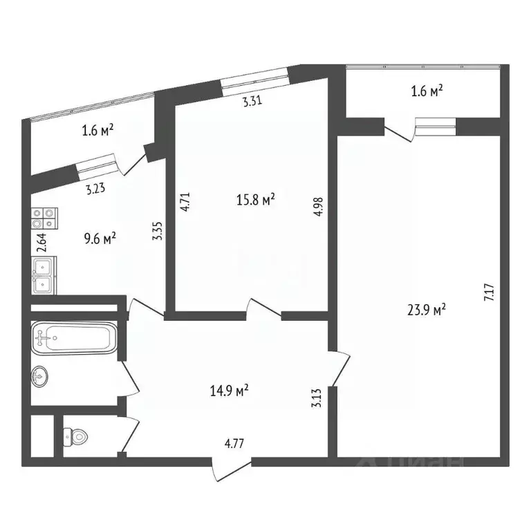 2-к кв. Татарстан, Набережные Челны 58-й комплекс, 12Б (72.0 м) - Фото 1