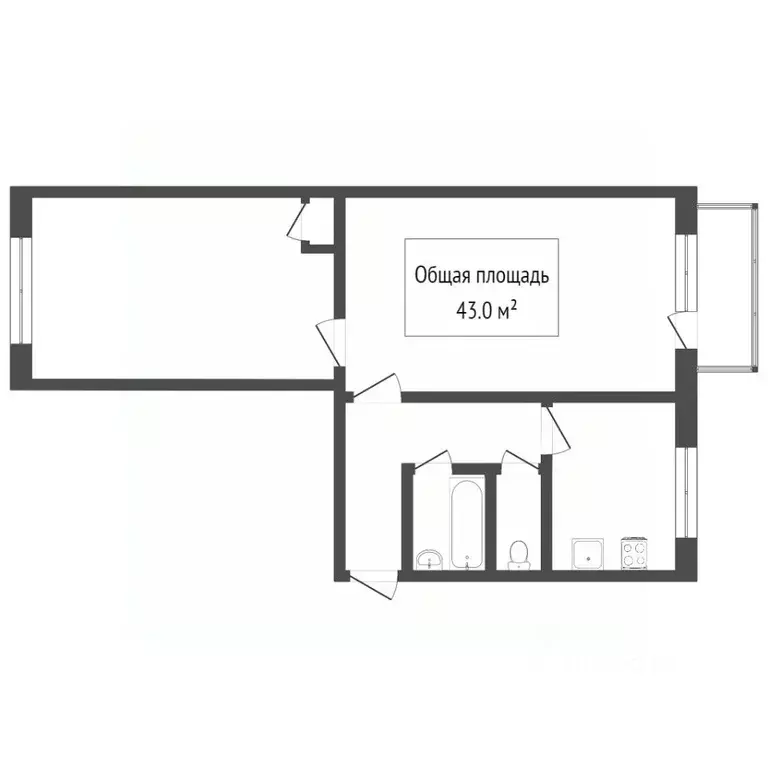 2-к кв. Томская область, Томск ул. Лазарева, 5/1 (43.4 м) - Фото 2