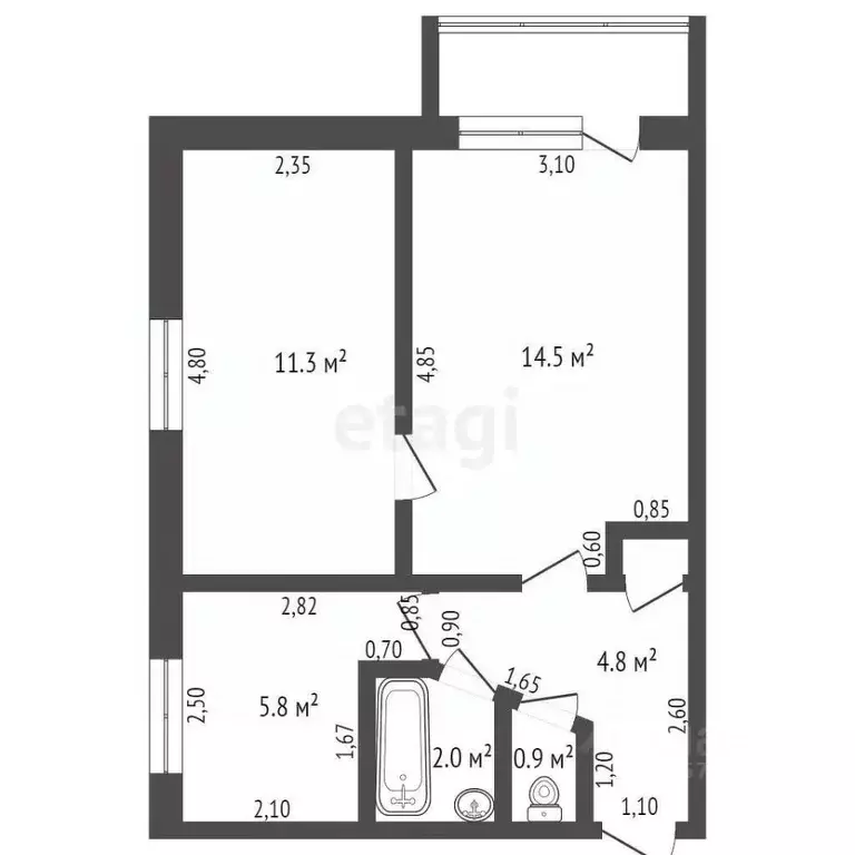 2-к кв. Кемеровская область, Анжеро-Судженск Солнечная ул., 1 (39.7 м) - Фото 1