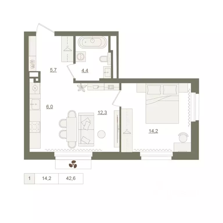 1-к кв. Башкортостан, Уфа Родина Парк жилой комплекс (42.6 м) - Фото 1