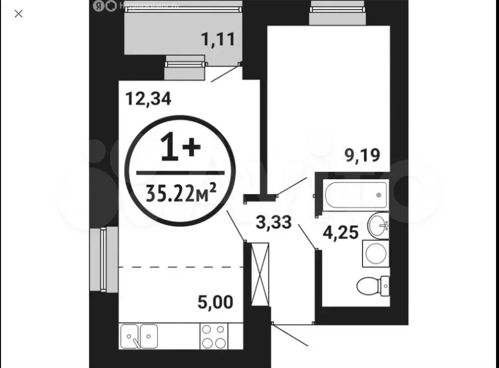 1-к. квартира, 35,2 м, 3/8 эт. - Фото 0