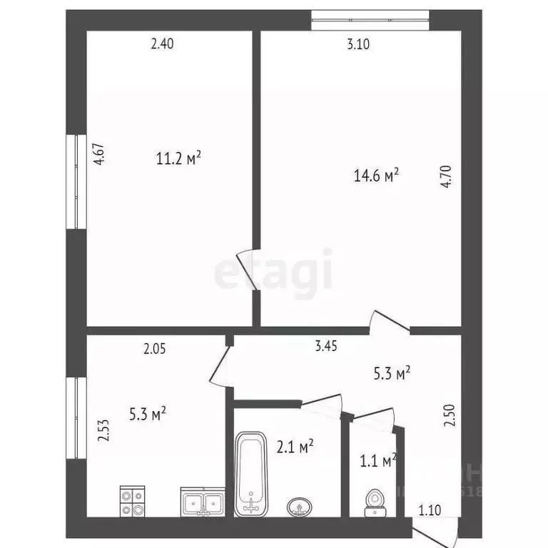 2-к кв. Ростовская область, Ростов-на-Дону Киргизская ул., 21а (39.5 ... - Фото 1