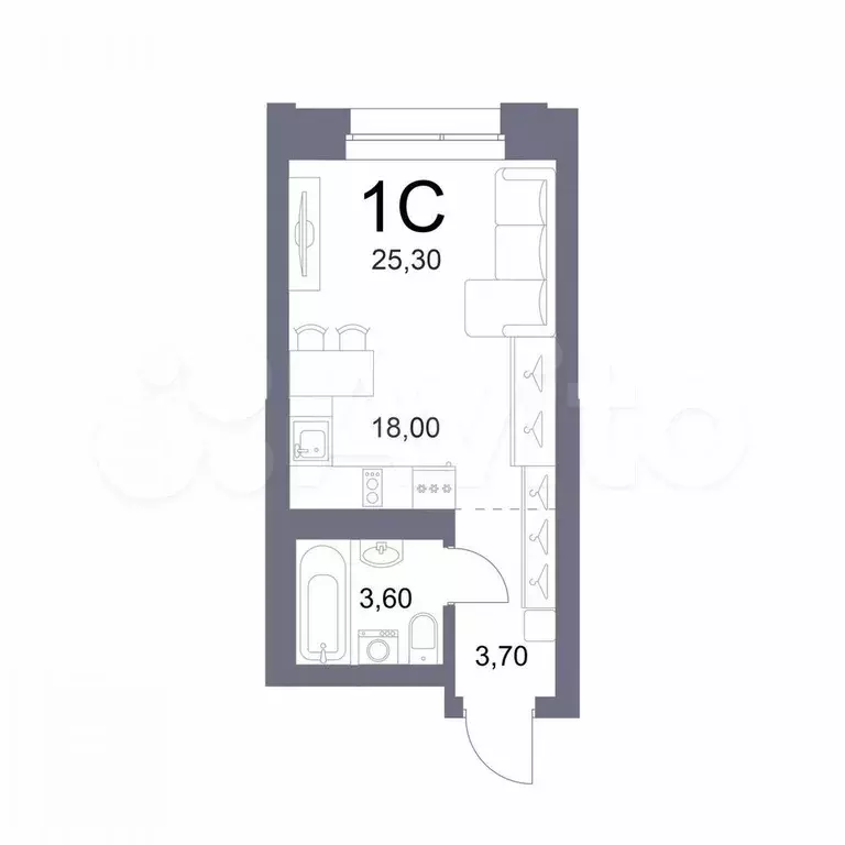 Квартира-студия, 25,3 м, 19/29 эт. - Фото 0