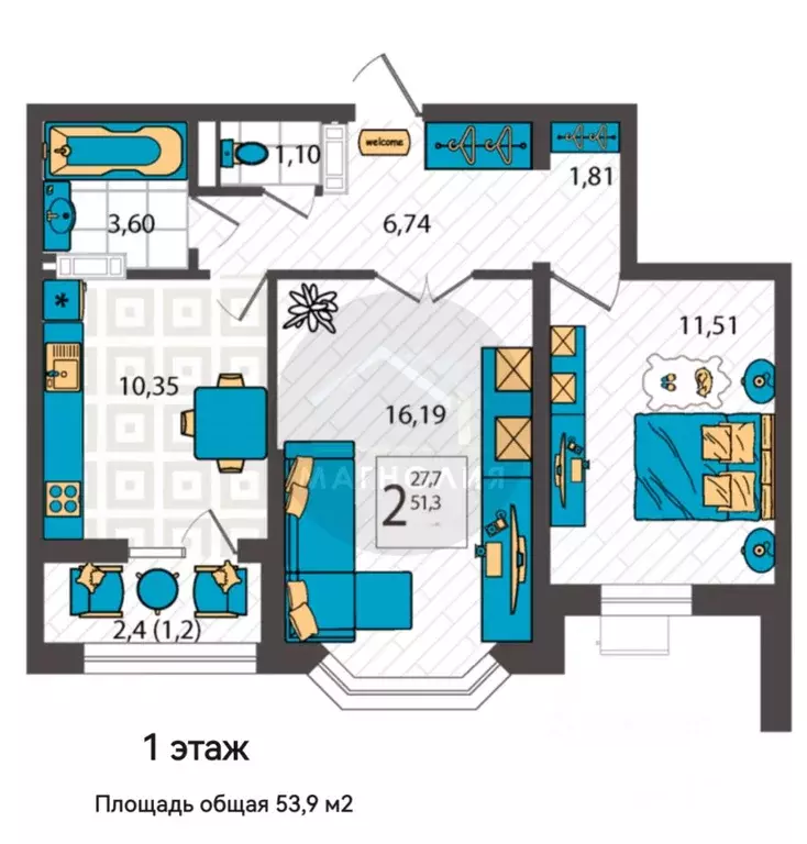 2-к кв. Краснодарский край, Анапа ул. Крылова, 13к3 (53.9 м) - Фото 1