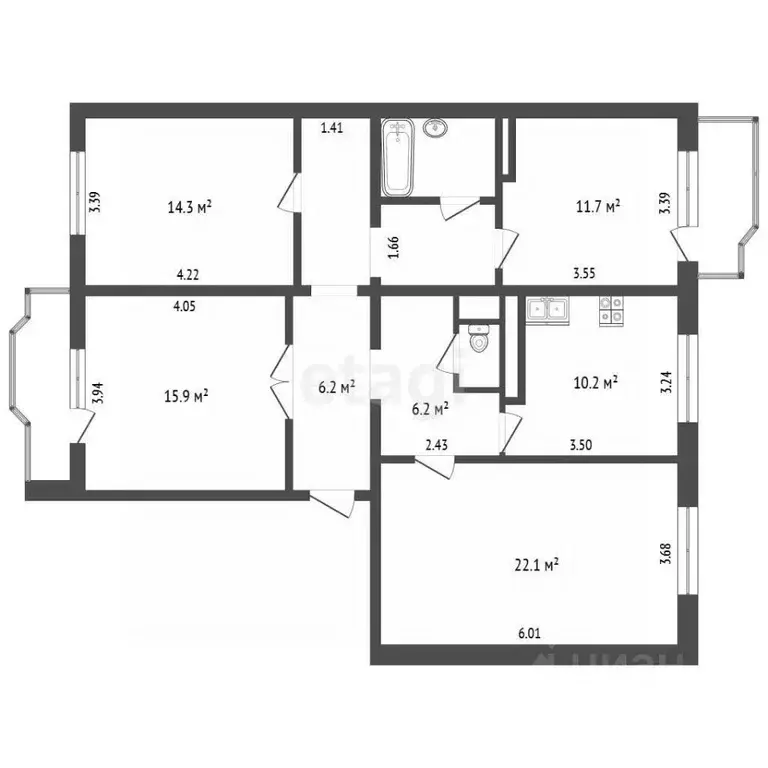4-к кв. Москва ул. Брусилова, 17 (99.8 м) - Фото 2