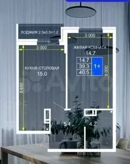 1-к. квартира, 40 м, 6/18 эт. - Фото 1