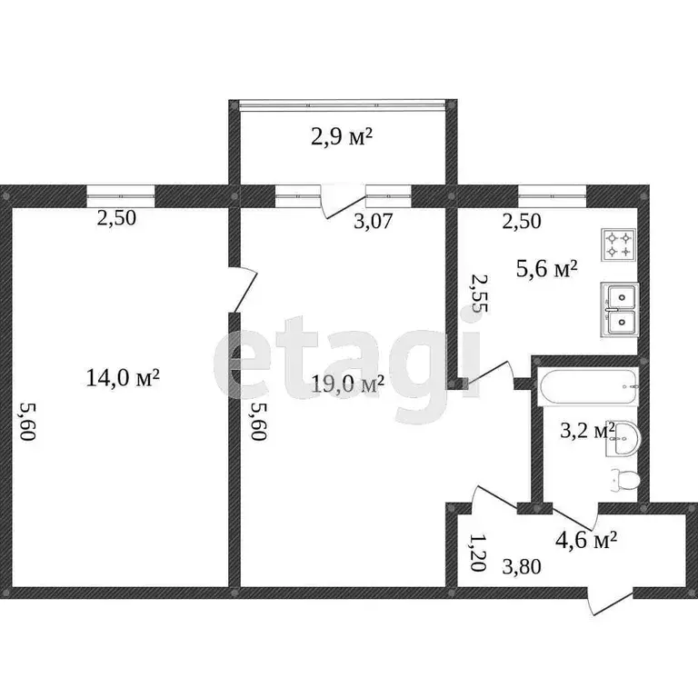Квартира, 2 комнаты, 44.6 м - Фото 1