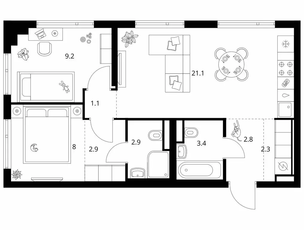 2-комнатная квартира: Москва, Амурская улица, 2Ак1 (53.7 м) - Фото 1