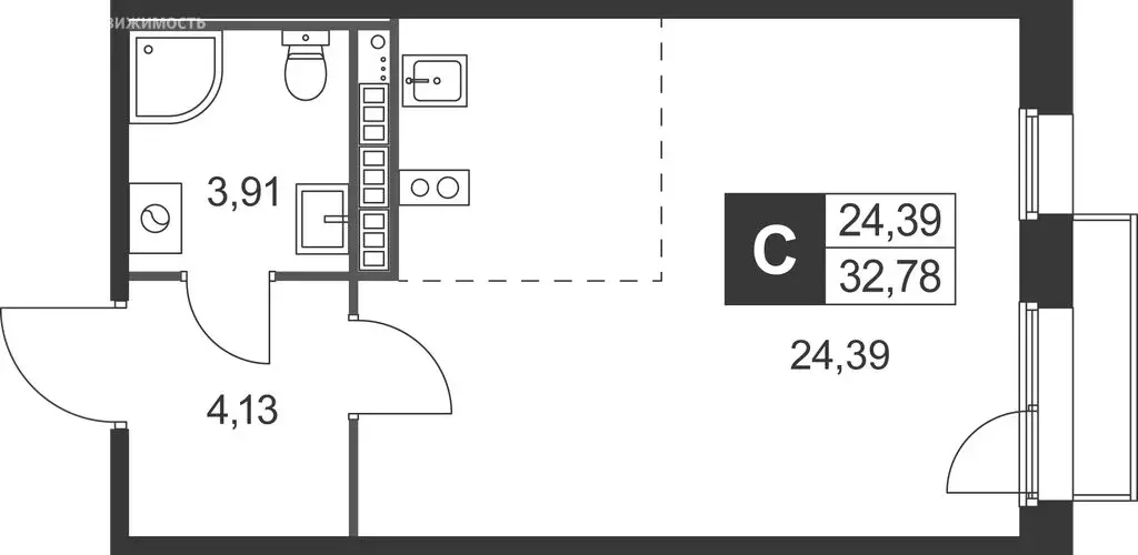 Квартира-студия: Ленинградская область, Гатчинский муниципальный ... - Фото 1