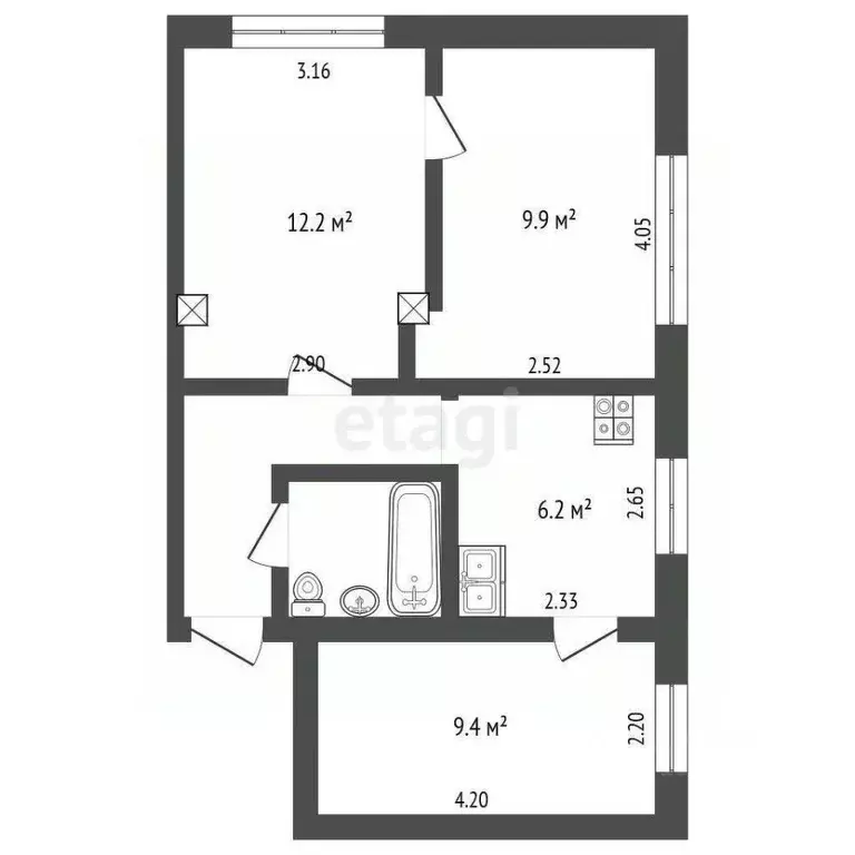 3-к кв. Вологодская область, Великий Устюг пл. Коммуны, 6 (48.5 м) - Фото 1