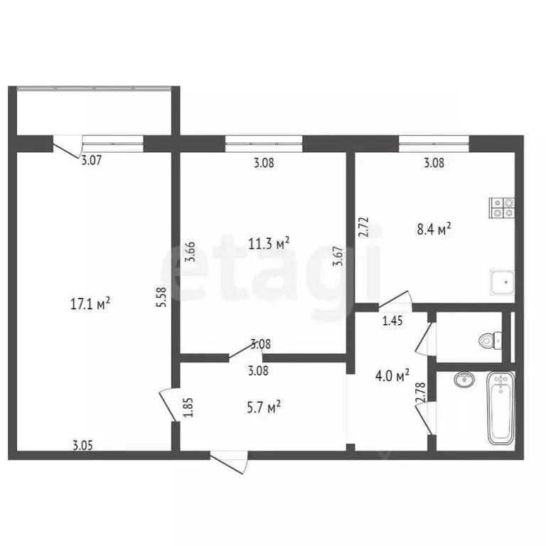 2-к кв. Костромская область, Нерехта ул. Кирова, 39 (51.6 м) - Фото 2