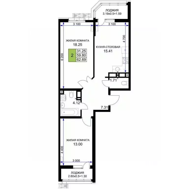 2-к кв. Краснодарский край, Краснодар Воронежская ул., 47/14 (62.69 м) - Фото 1