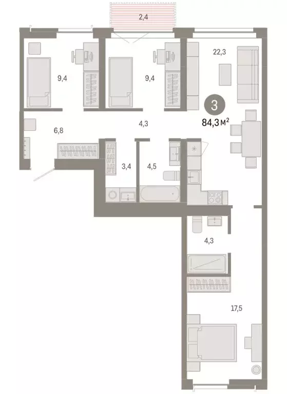 3-комнатная квартира: Новосибирск, Большевистская улица, 66 (84.25 м) - Фото 2