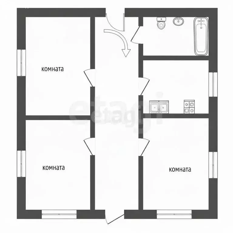 1к в -комнатной квартире (15.4 м) - Фото 1
