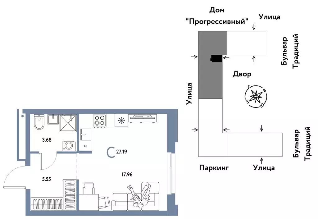 Квартира-студия: Тюмень, улица Восстания (27.19 м) - Фото 0