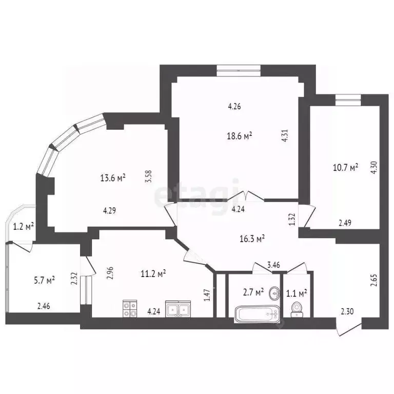 3-к кв. Ростовская область, Ростов-на-Дону просп. Королева, 18б (80.0 ... - Фото 1
