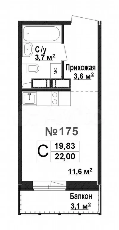 1-к. квартира, 19,8 м, 15/17 эт. - Фото 0