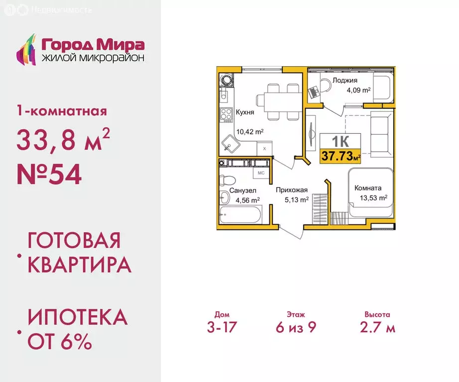 1-комнатная квартира: Симферополь, улица Батурина, 145 (33.8 м) - Фото 1