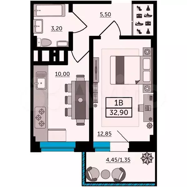 1-к. квартира, 33,5 м, 24/25 эт. - Фото 1