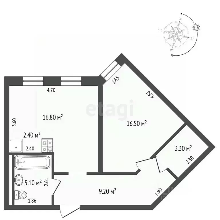 1-к кв. Тюменская область, Тюмень ул. Республики, 204к5 (53.3 м) - Фото 2