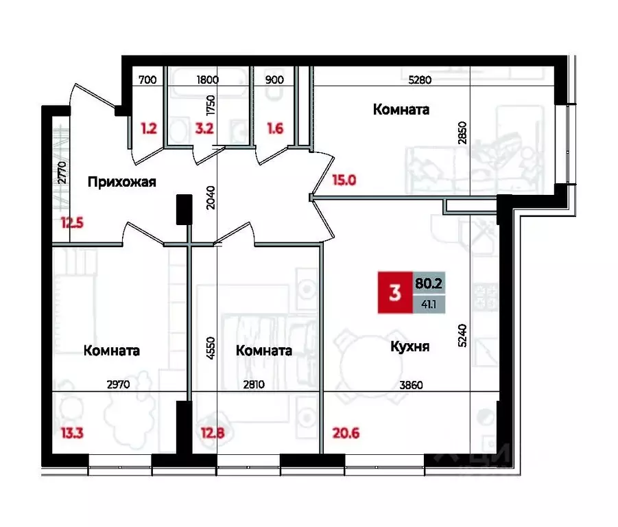 3-к кв. Ставропольский край, Невинномысск Новая ул., 1 (80.2 м) - Фото 1