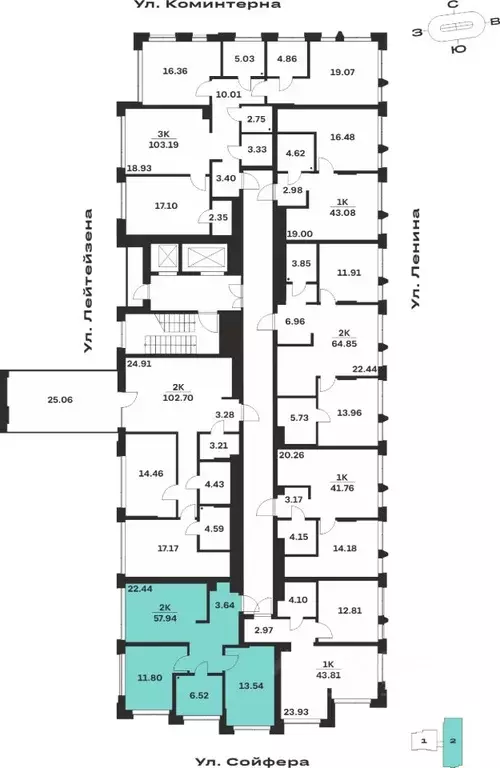 2-к кв. Тульская область, Тула Прайм Сойфера жилой комплекс (57.94 м) - Фото 2