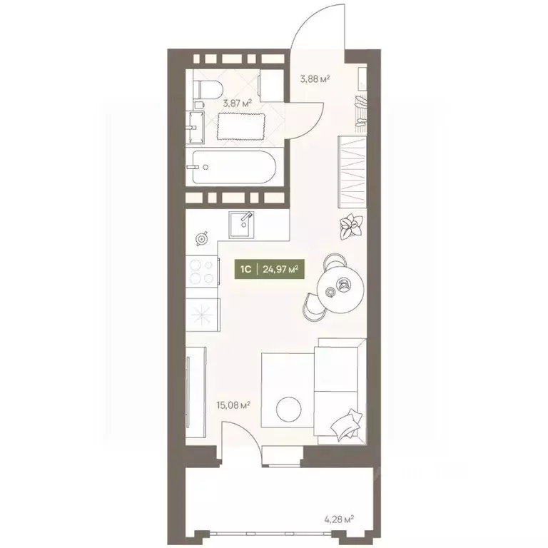 Студия Кемеровская область, Кемерово Московский просп., 23А (24.97 м) - Фото 1